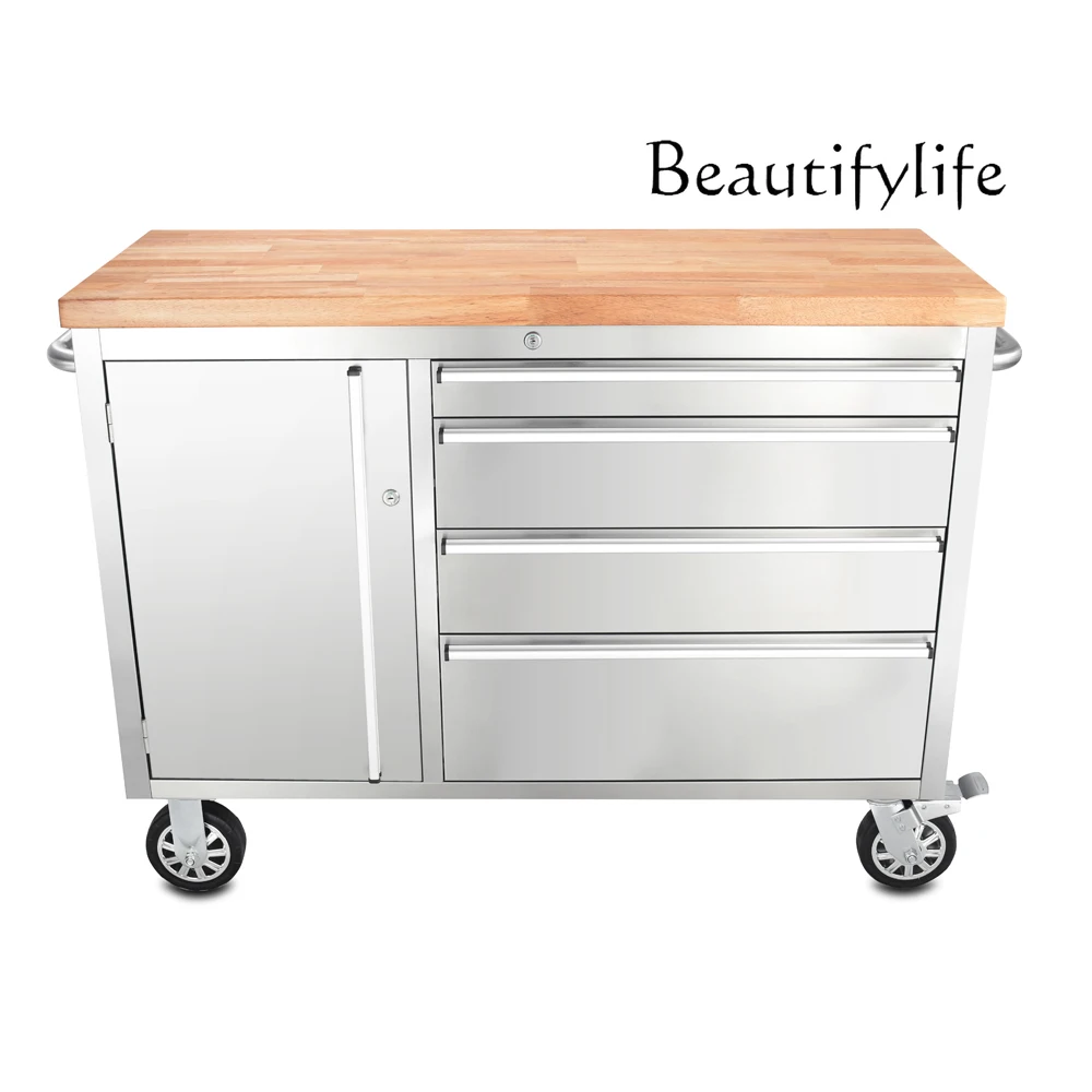 

48-Inch Large American Stainless Steel Garage Rubber Wood Multifunctional Auto Repair Tool Cabinet Cart Racing Workbench