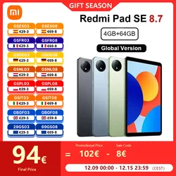 Xiaomi Redmi Pad SE Mi Tablet Globale Version 4GB 128G 8GB 256G Snapdragon ®   680 90 Hz 11 Zoll FHD-Display 8000 mAh Akku 8 MP Kamera