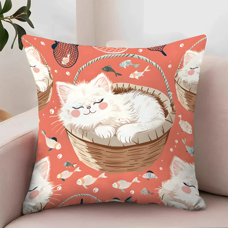 Cat That Loves to Sleep in Baskets Decorative Pillow Cover for Living Room Cushions Pillow Cases 45x45 Cushion Covers Home Decor