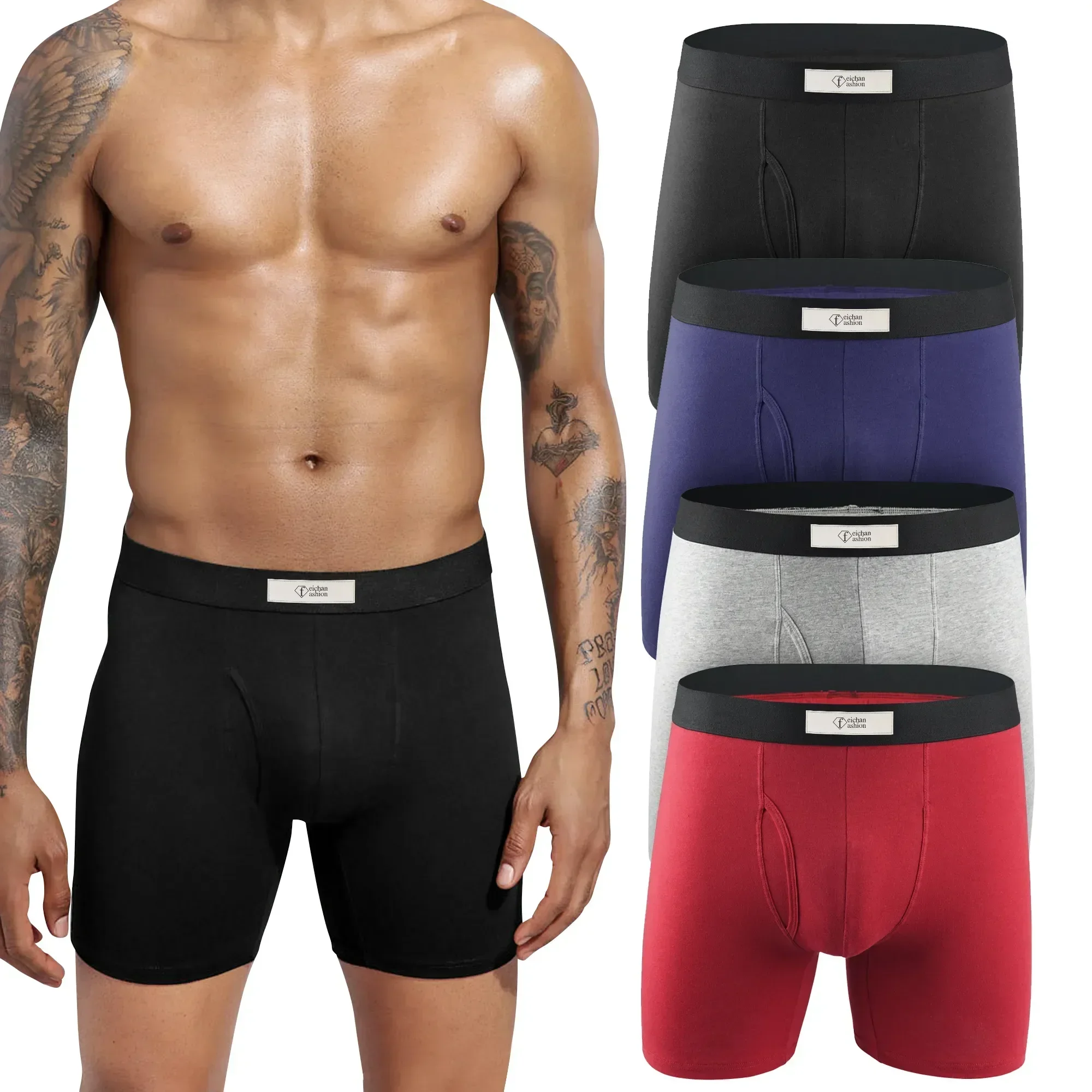 

Fashion Breathable Briefs Pouch Men's Lengthened Multi Boxer 4-pc Dual Shorts,mens Elastic Sports Underwear Boxing Pack Cotton