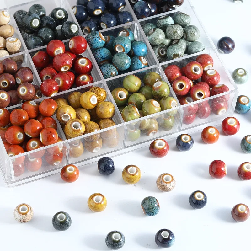 50PCS Vintage Ceramic 10mm Colored Glaze Round Beads For Jewelry Making Interval Beads Necklace Bracelet Craft DIY Supplies