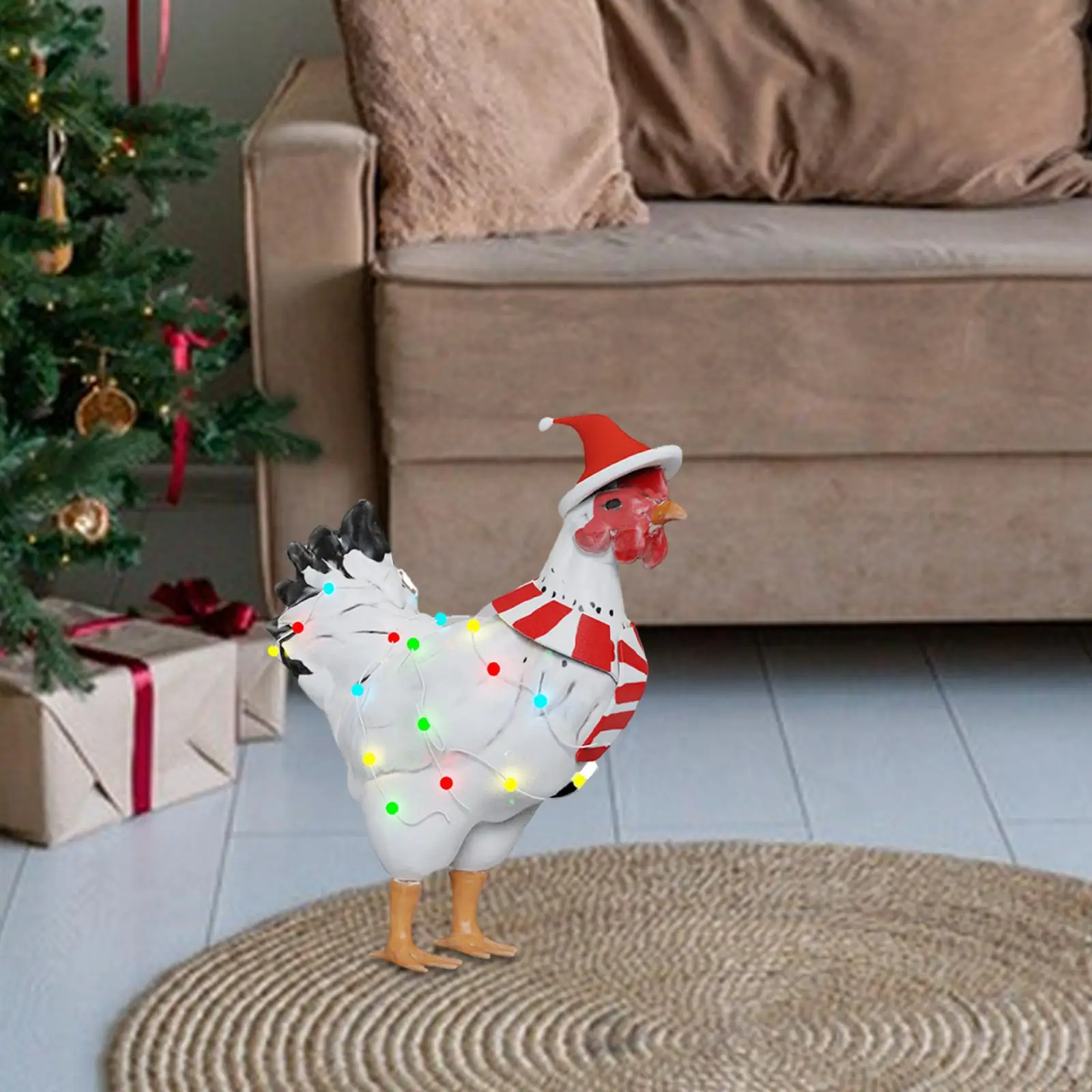 Solar Garden Chicken Statue Standing Rooster Figurine Collectible Ornament Creative Christmas Decoration for Outside Balcony