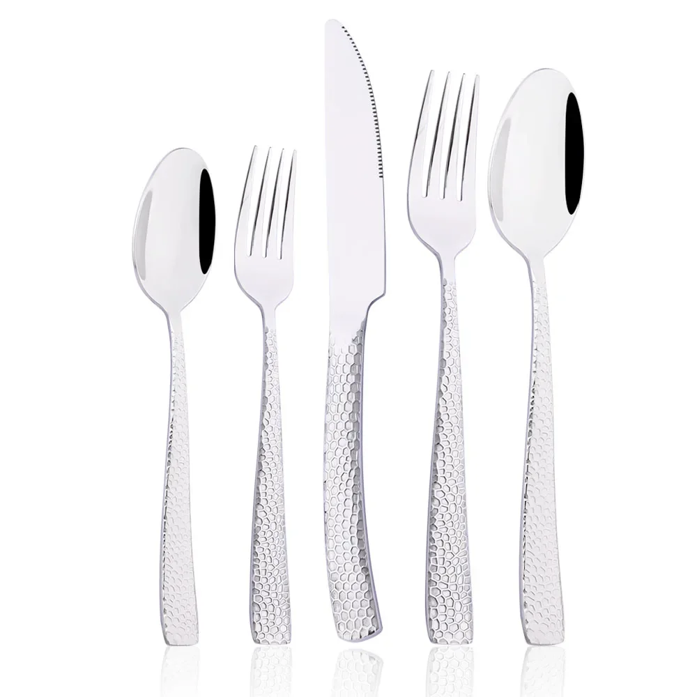 5/20Pcs Silverware Set Knife Fork Teaspoon Dinnerware Set Stainless Steel Dinner Cutlery Set Kitchen Flatware Silver Tableware