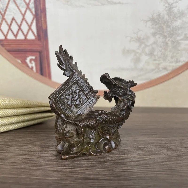 

Fu character auspicious twelve zodiac dragon alloy old ornament Hanlong home decoration ornament copper animal statue