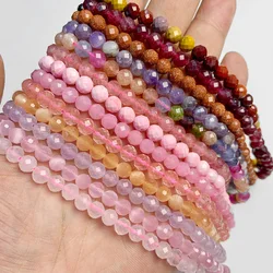 6MM Faceted Pink Round Spacer Gem Stone Beads Loose Red Rose Crystal Quartz Jaspers Bead For Beadwork Jewelry Making Wholesale