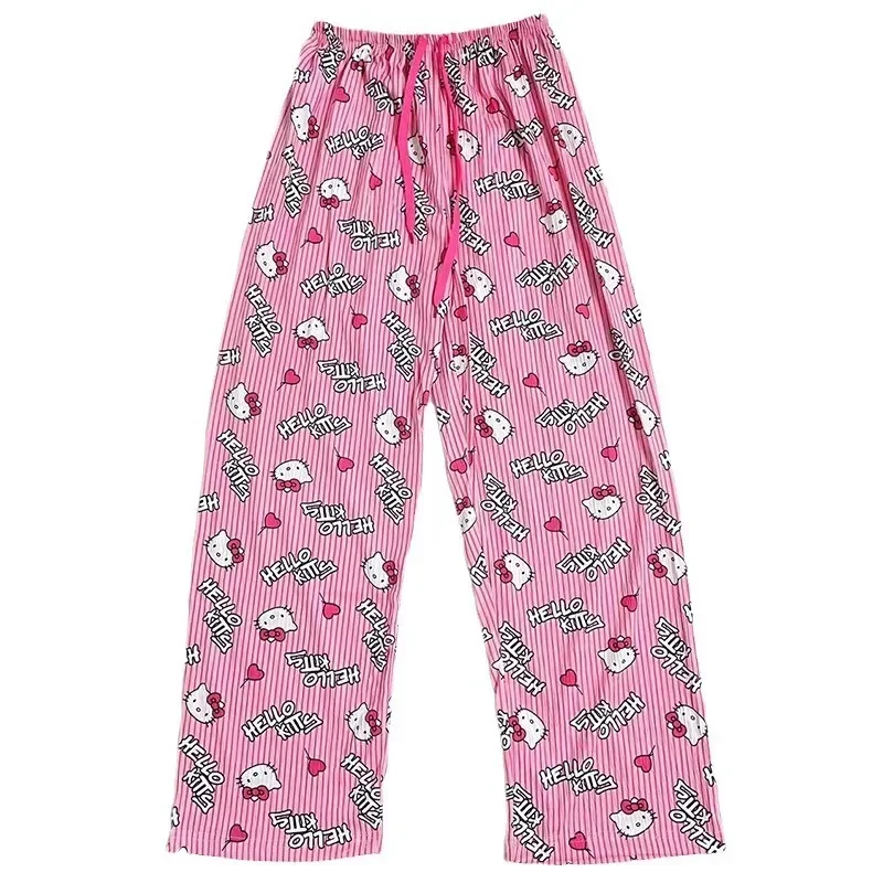 Sanrio-pantalones de pijama de Hello Kitty para mujer, ropa informal de dibujos animados para el hogar, a la moda, para Otoño e Invierno