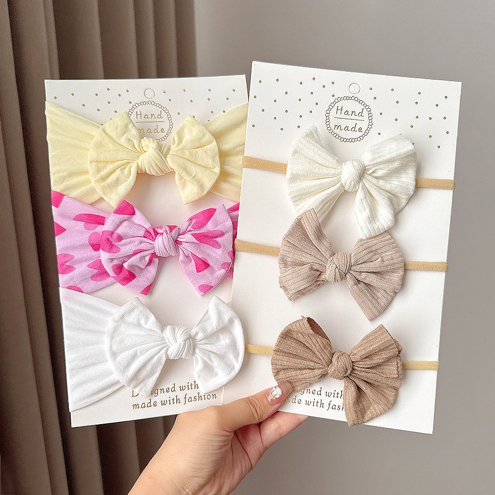 3Pcs/lot Baby Soft Headband Big Bowknot Headscraf Infant Nylon Headties Dress Hair Accessories Babe Headwear image 3