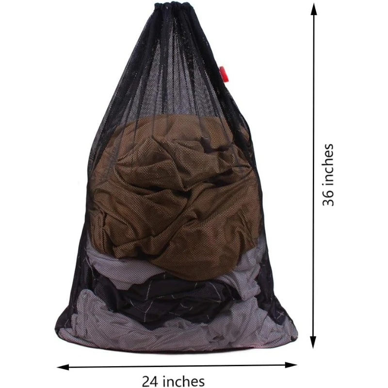 Mesh Laundry Bag Heavy Duty Drawstring Bag, Factories, College, Travel and Apartment Dwellers, 24 x 36 Inches, 2 Pack, Black