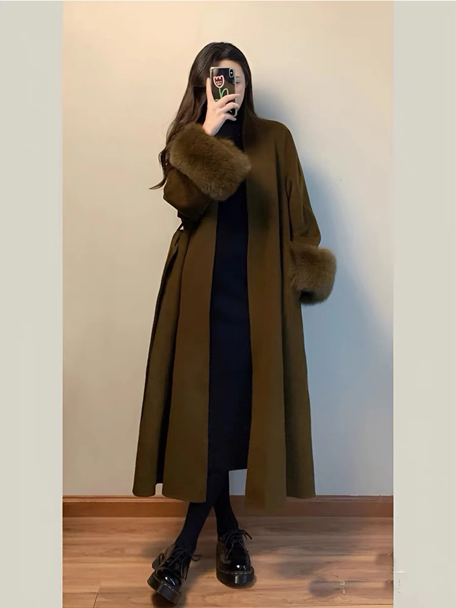 Ele Double-Faced Camere  Fur Coat Women's plus Size Winter New Sle Woolen Outerwear Korean Sle Straight Cut