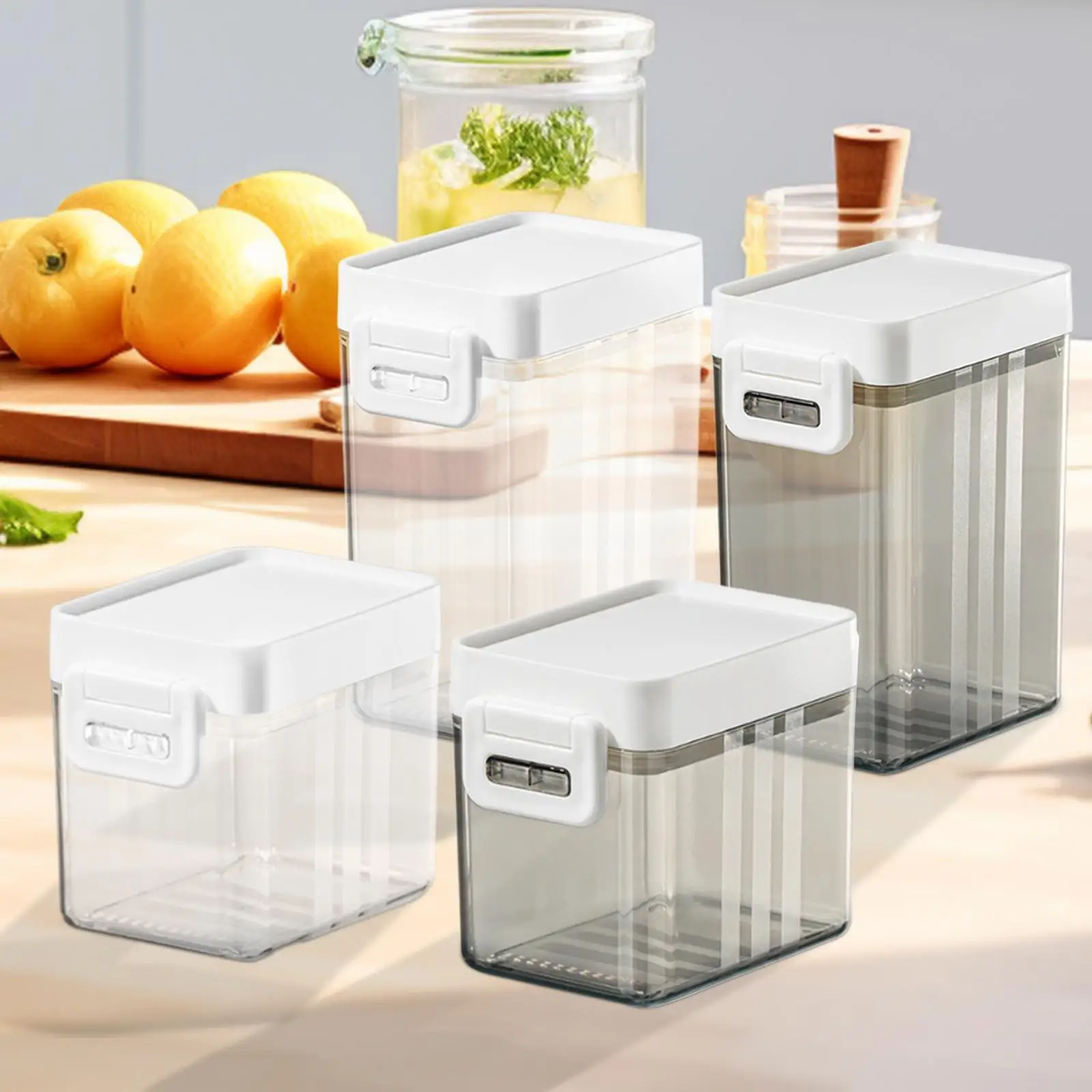 Food Container Refrigerator Organizer Food Storage Jar Keep Fresh Sealed Lid Clear for Countertop Cupboard Cabinet Kitchen Flour