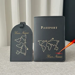 Personalised Name 2pcs/set Passport Cover Case and Luggage Tag, Travel Passport Holder Wallet Organizer Gift for Couple