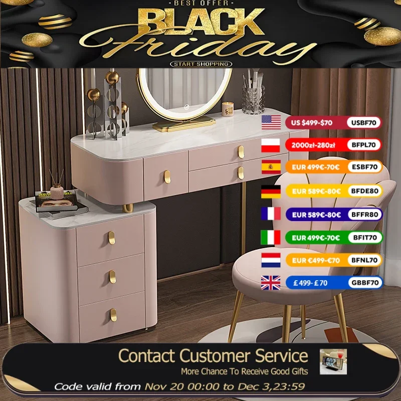 

Girl Organizer Makeup Dresser Luxury Mirror Set Princess Vanity Dressers Drawer Storage Coiffeuse Chambre Home Furniture