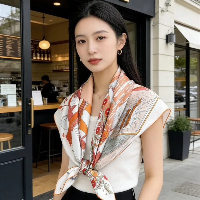 

Square Twill Scarf 90CM Double Faced Sided Luxury Designers Rolled Scarves Wrap Women Foulards Femme Head Neck 90CM Bandanas