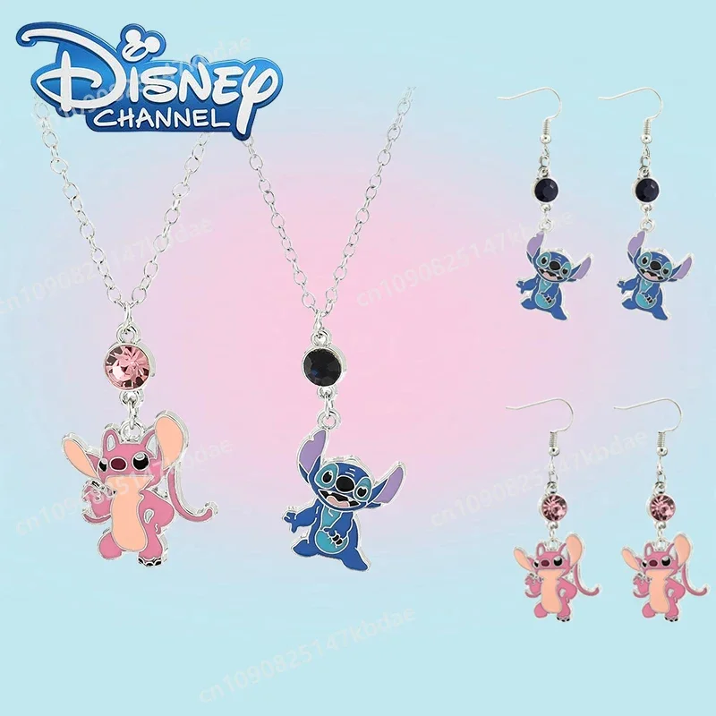 Disney ponto colar brincos conjuntos figura dos desenhos animados kawaii anjo pingentes orelha gancho pescoço camisola corrente jóias acessórios presentes