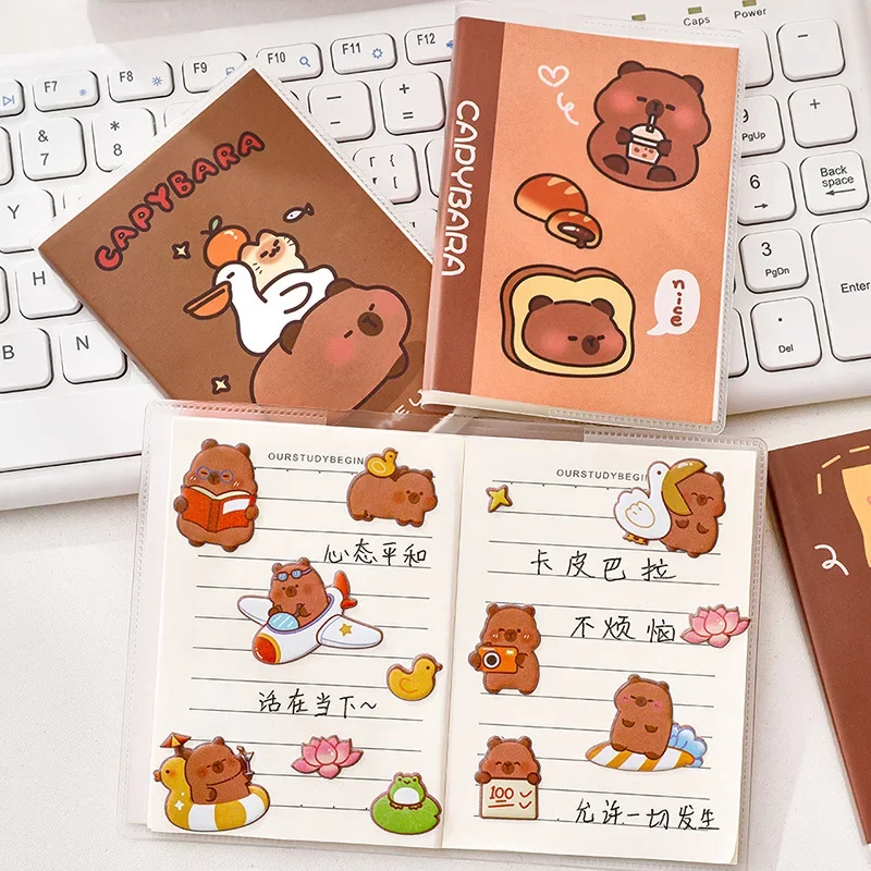 Cute Cartoon Capybara Rubber Sleeve Notebook Portable Student A7 Mini Pocket Notebook Notepad 64 Sheets Kawaii School Stationery