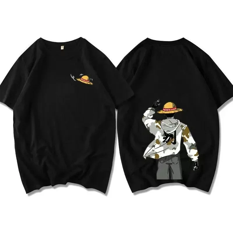 2025 Summer Men Cotton T-Shirt Japanese Anime  Monkey D Luffy Casual  Short Sleeve Streetwear Fashion T-Shirt Tops Tees Male Clo