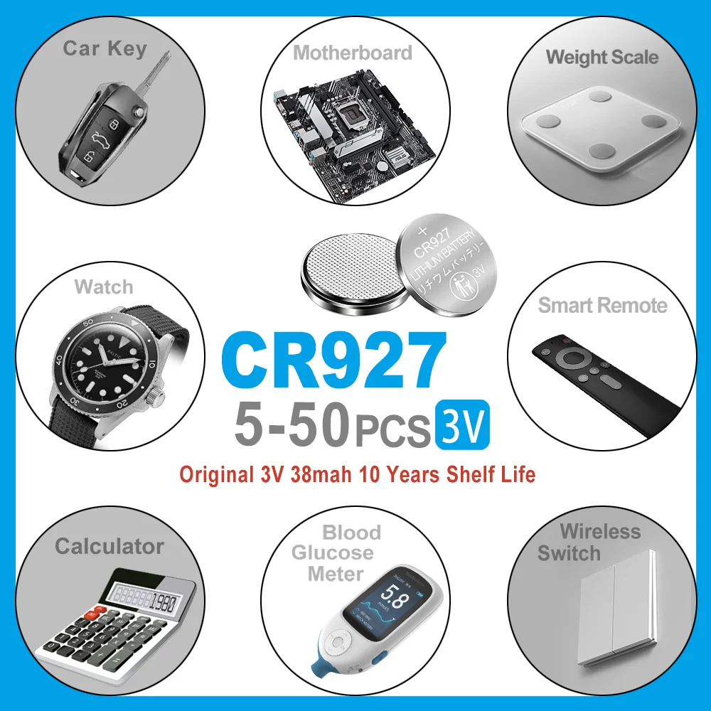 5-50PCS CR927 CR 927 3V Lithium Battery DL927 BR927 LM927 ECR927 For Watch Car Remote Control Clock Electric Toy Button Cell