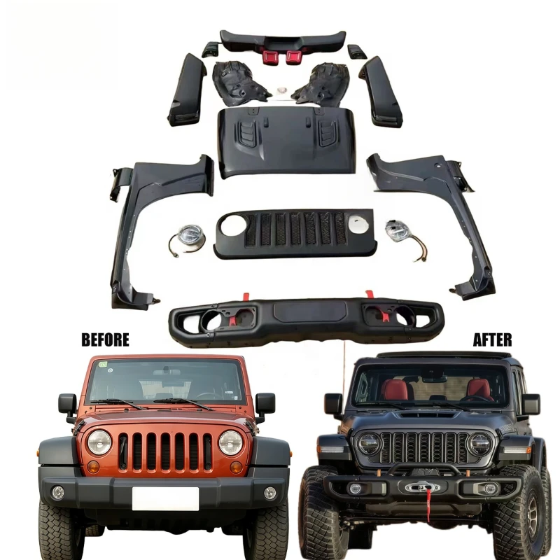 Automobile Modified Exterior Body Upgrade Kit, Mod Fittings With Front Bumper, Grille, Engine Hood, Side Skirt And Bar Guard Rep