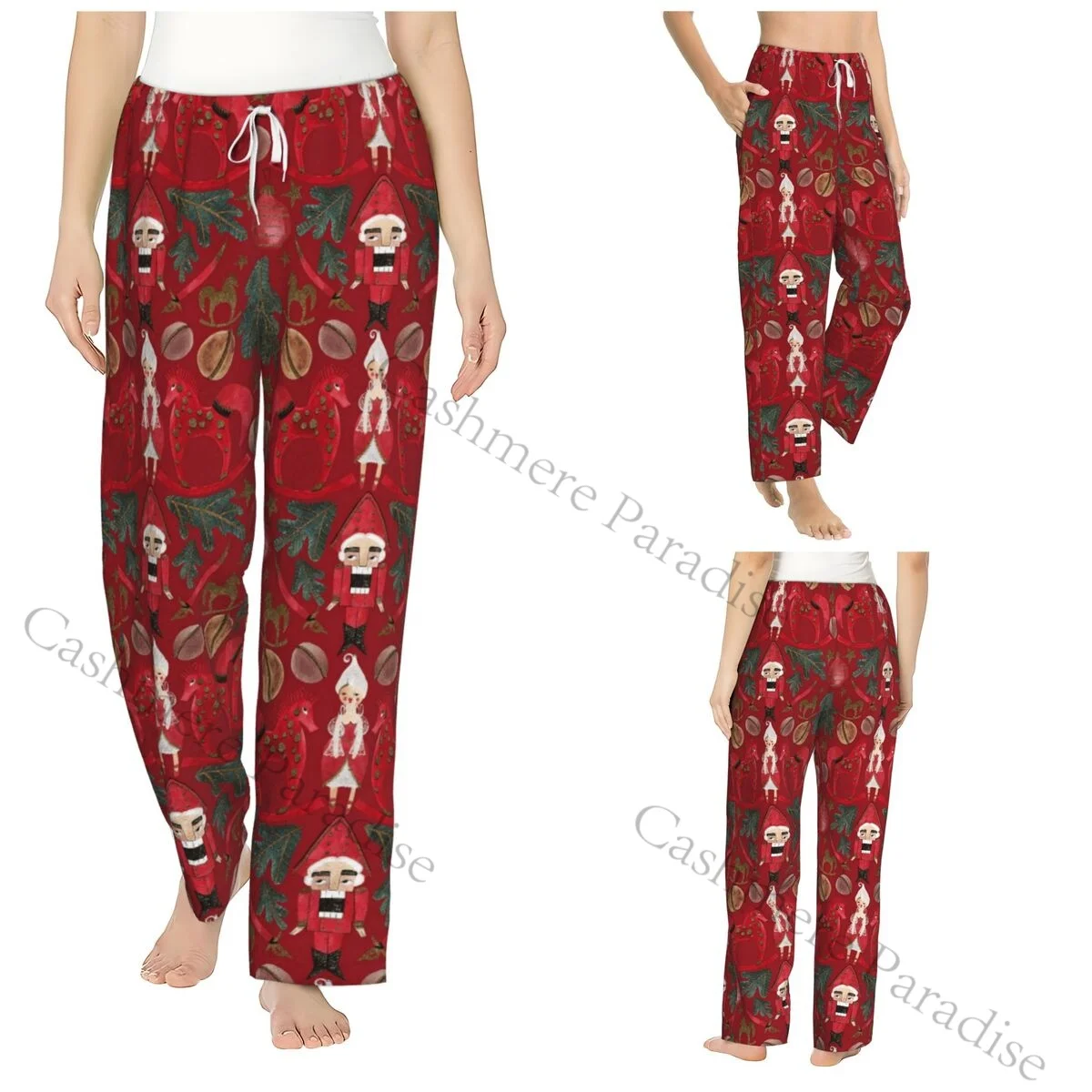 

Vintage Style Christmas Tree Women Sleep Pants Warm Flannel Lounge Pants for Winter Nights