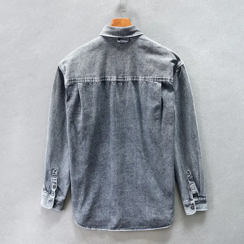 Fashion Designer Men Shirts High Quality Blue Gray Loose Fit Casual Denim Shirts Men Y2K Japanese Style Vintage camisa masculina