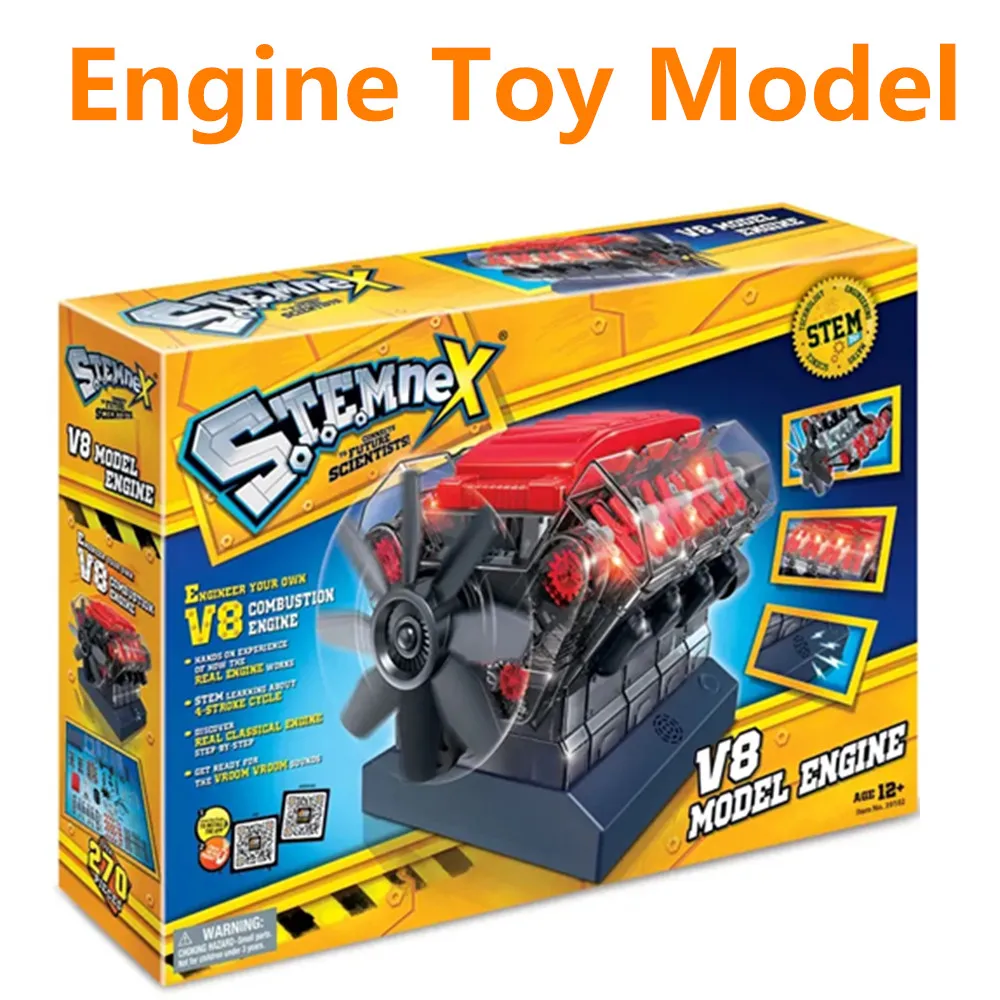 Puzzle DIY Assembly Toys High Simulation V8 Engine Model Set Miniature Mini Engine With LED Lights Simulate Engine Sound