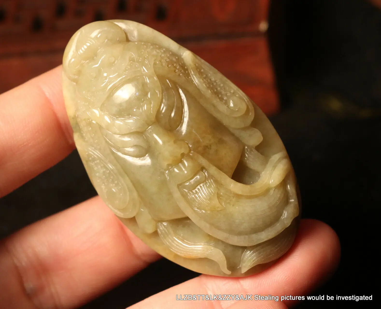 Big Treasure Certificated Certificate Royal AAA Jadeite Jade Lord Kwan Guan gong Power Carving Pendant FTT Timestown 20201128A