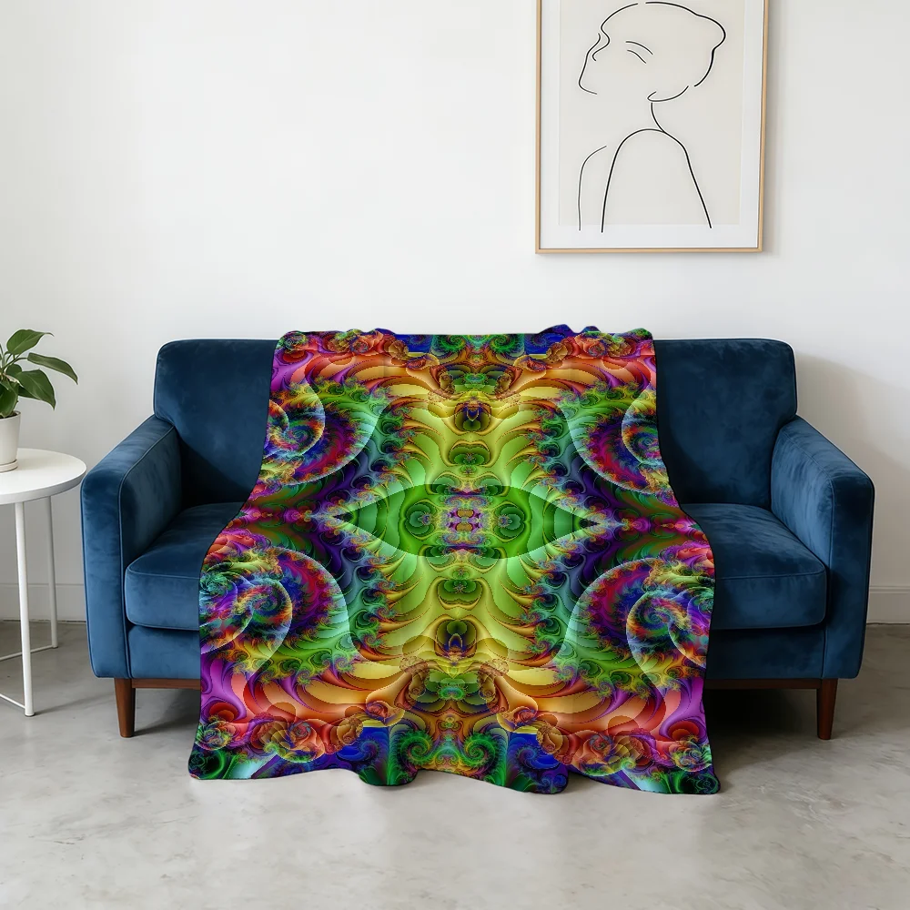 Art Psychedelic Geometrical Figures Blanket Flannel Warm Soft Throw Blanket For Room Sofa Childish Birthday Gifts