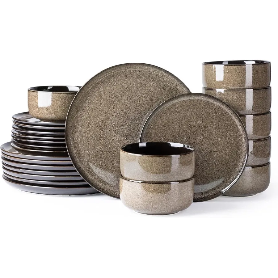 

Ceramic Dinnerware Sets for 8 Reactive Glaze Plates and Bowls Set with High Resistance to Chips and Cracks Fully Compatible wit