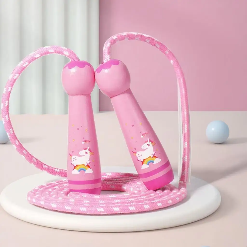 Verstellbares Kinder-Springseil – geflochtenes Springseil aus Baumwolle mit Holzgriff für Kleinkinder, Jungen und Mädchen, Fitness-Workout für Anfänger – Detail 4