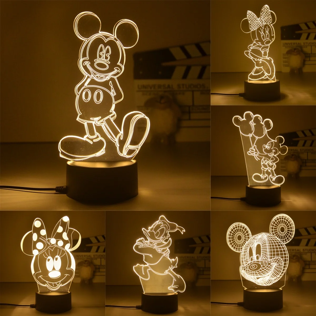 

Cartoon Disney Mickey Night Light 3D Minnie Mouse Visual LED Anime Figures Model Desk Creative Ornaments Bedroom Bedside Lamp