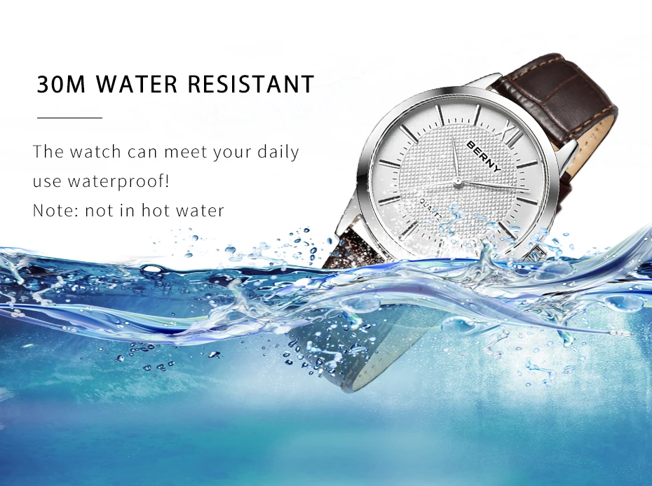 BERNY Uhren für Herren, schlanke, lässige, modische Quarz-Armbanduhren, Herrenuhr, klassisch, minimalistisch, wasserdicht – Detail 3