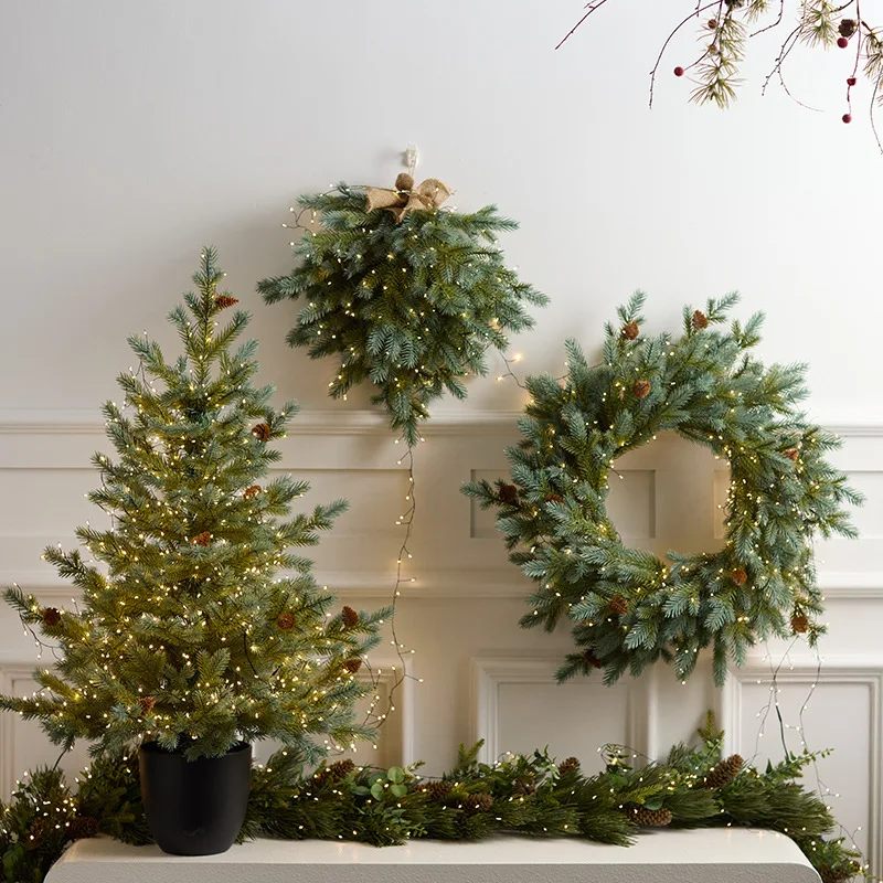 

For New Products Full PE Desktop Christmas Fir Tree Wreath Hanging Upside Down Tree Wall Door Hanging Window Scene Arrangeme
