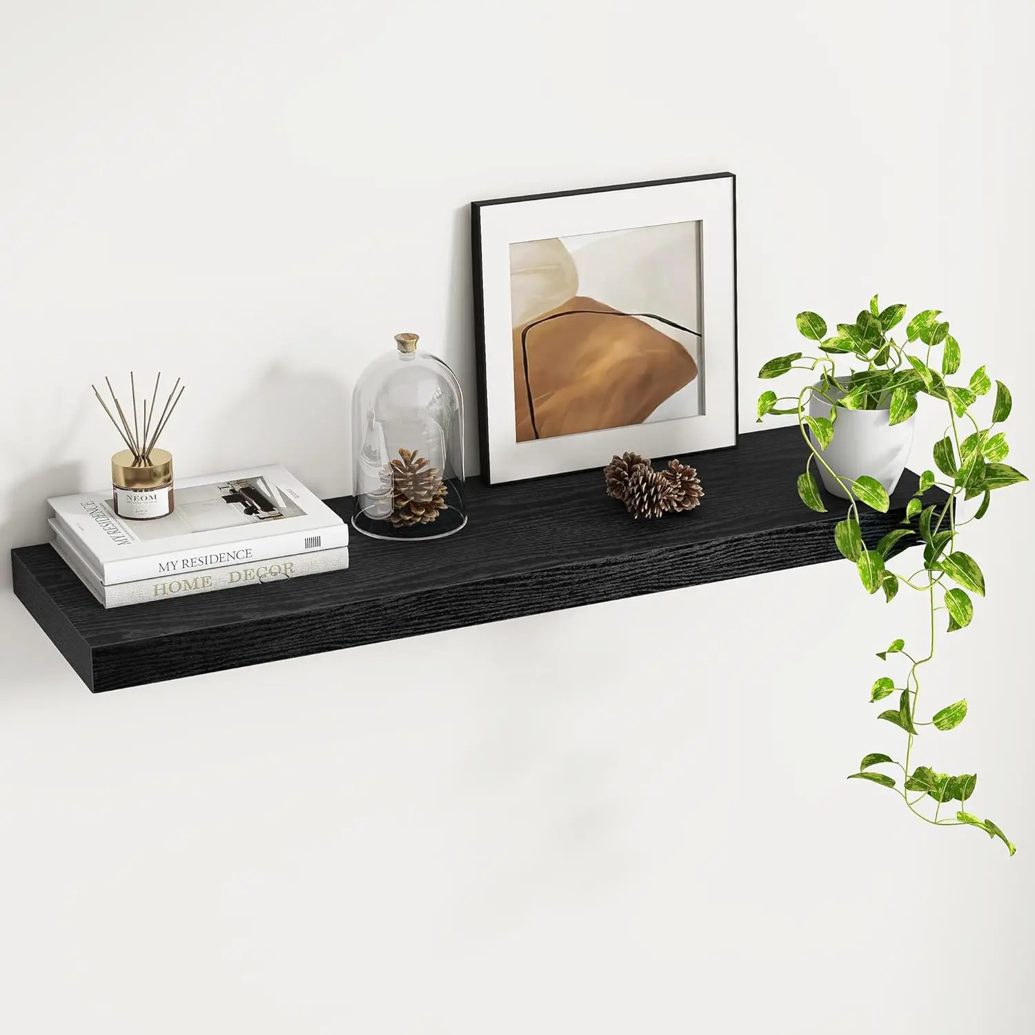 

9.3 Inch Deep Floating Wall Shelf for Decor and Storage, Rustic Black Finish, Heavy-Duty Bracket