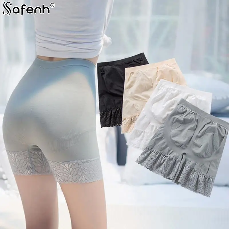 1PCS Summer Women Safety Underwear Seamless Lace Edge Thin High Waist Safe Pants Female Boxers Under Shorts Anti-light Legging