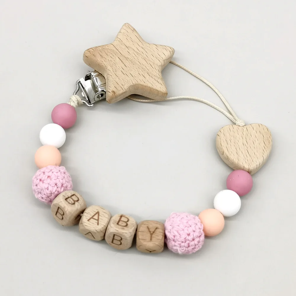 

Baby Handmade DIY Personalized Name Silicone Beads Pacifier Chain Chew Toys Boy Girl Custom Pacifiers Clip Newborn Accessories