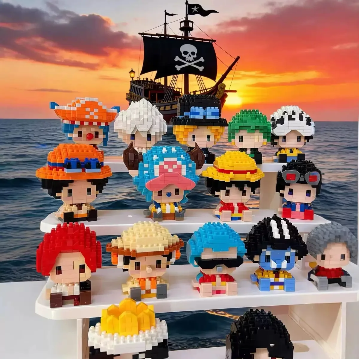 ONE PIECE Sun God Nika Luffy Micro Action Block Chopper Ace Buggy 3D Anime Model Assembly Mini Bricks Figure Toys Gift