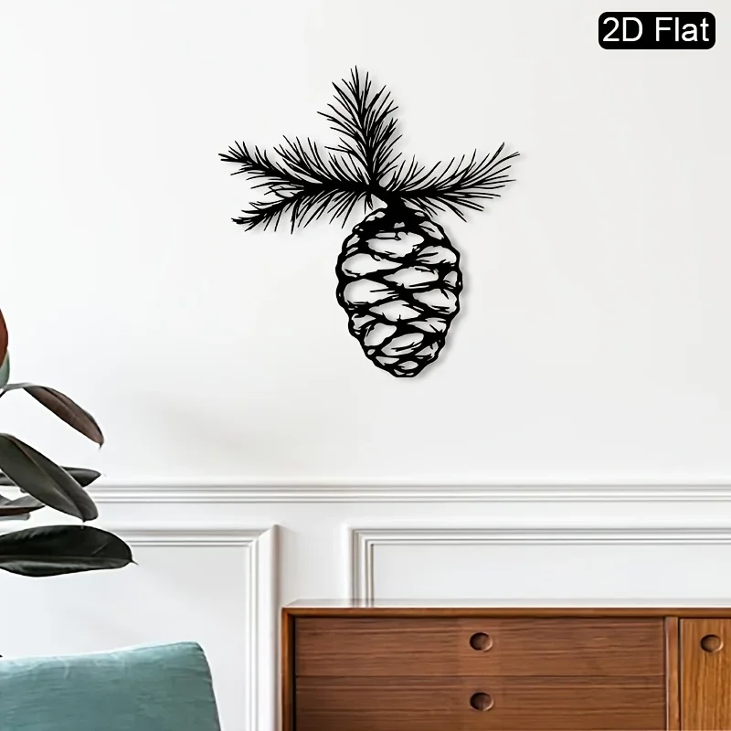 1pc Pine Cone and Sprig Metal Wall Art, Exquisite silhouette mural with fine artistic metalwork and detailed craftsmanship.