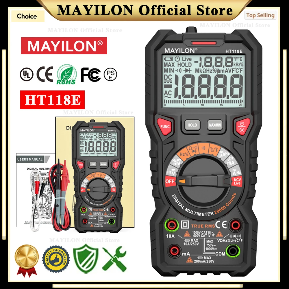 MAYILON HT118E Digital Multimeter 20000 Counts AC DC Ammeter Voltmeter Professional NCV Ohm Hz Diode Electrical Multi Tester