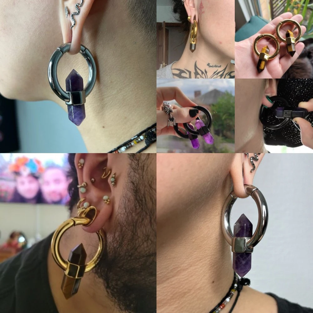 1 قطعة الفولاذ المقاوم للصدأ المغناطيسي دائرة المفصلي الأذن الوزن جمشت حجر عين النمر سداسية مقياس الأذن المتوسع نقالة #5