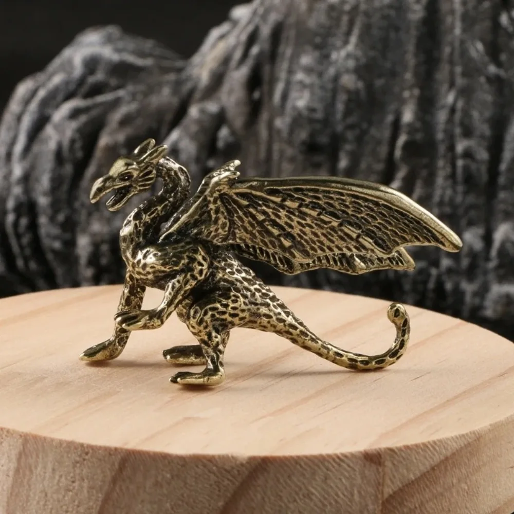 Solid Brass Pterosaur Dragon Ornament Chinese Mythical Vintage Dragon Figurines Small Mythical Beast Figurines