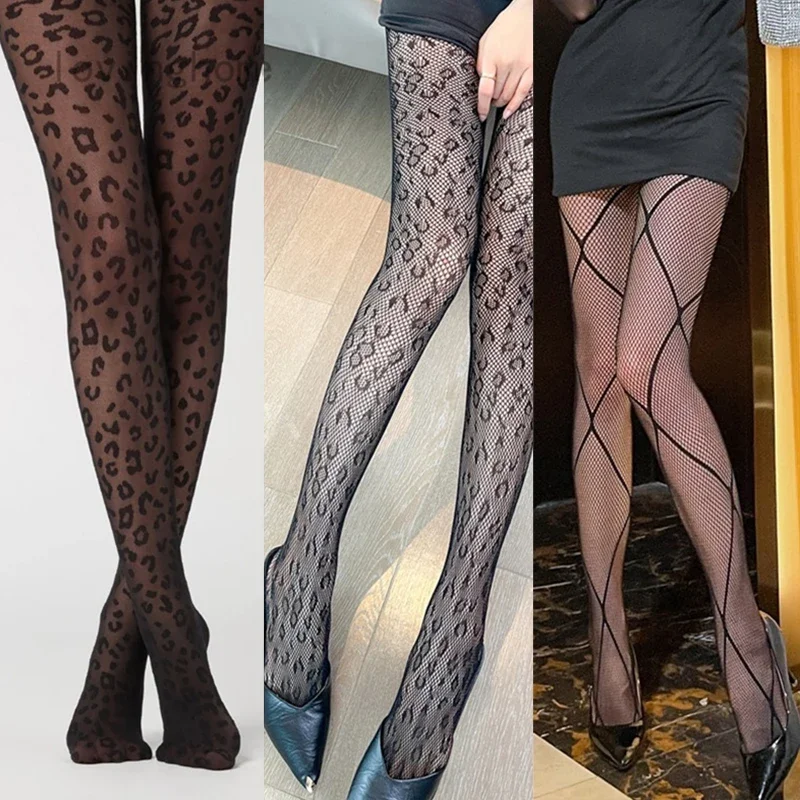 Lolita Gothic Fishnet Stockings Mesh Tights for Women Netting Stockings Y2k Pantyhose with Flower Pattern Leggings Sexy Lingerie