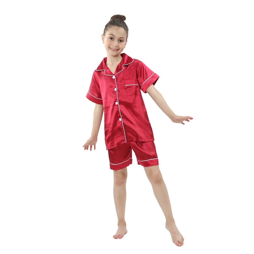 Boys Girls Ice Silk Satin Pajamas Summer Top+Pants Sets Toddler Home Wear Children\'s Pajamas Set Baby suit Kids Clothes 2-14Y