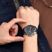 MEGIR 1010 Fashion Men Quartz Watch Popular Luxury Brand Calendar Clock Waterproof Sports Leather Strap Business Watches for Man