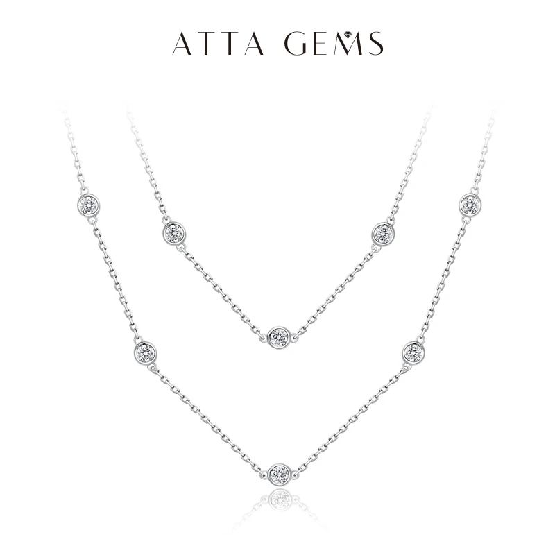 ATTAGEMS 925 Silver Necklace Chain Round Cut 3.5mm D Color Moissanite Necklace for Women Elegant Charms Fine Jewelry Pass Test