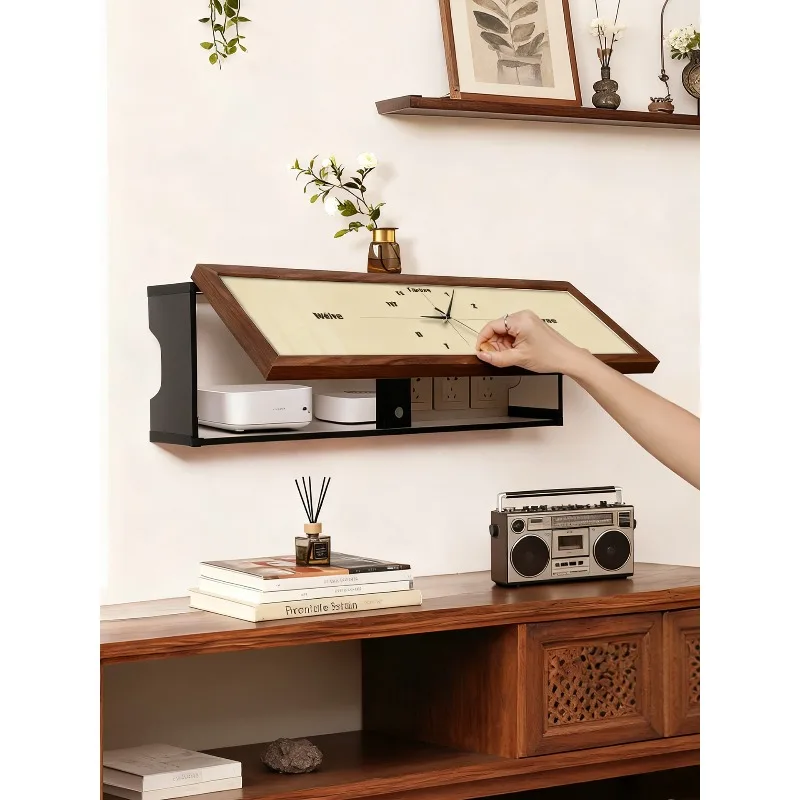 With clock router storage box, medieval style non-punching set-top box placement rack power strip wire shielding decorative box