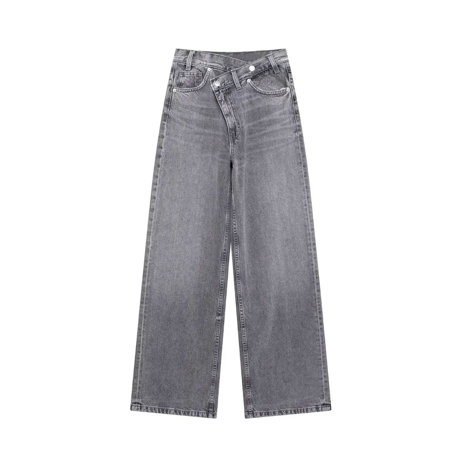 Trendy Straight Jeans Women Clothing Luxury Baggy Wide Leg Pants Double Lapel Asymmetrical Denim Trousers Irregular Streetwear