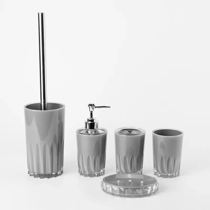 Light Luxury 5 Piece Plastic Bathroom Accessory Set with Toilet Brush Holder Soap Box and Toothbrush Cup