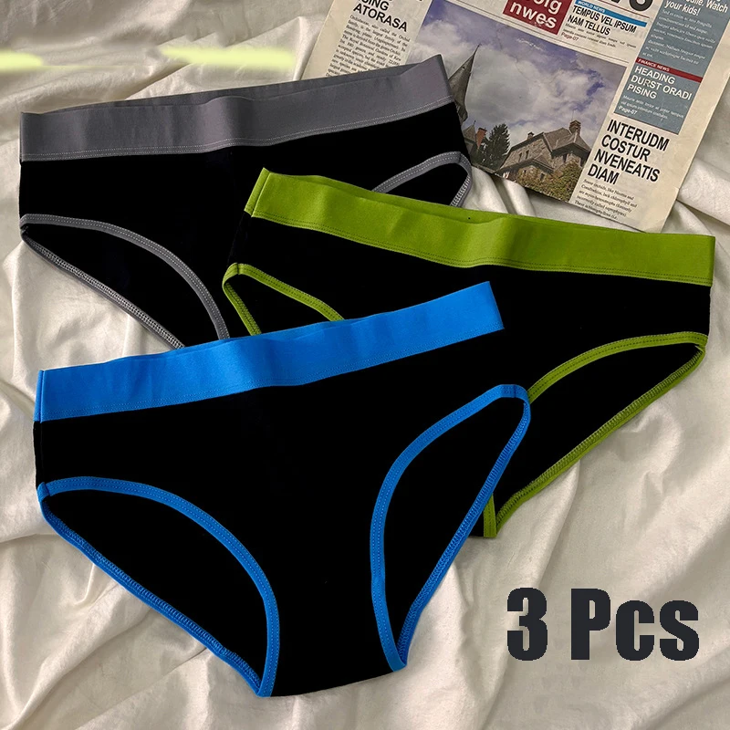 3Pcs Women's Sports Panties Contrasting Colors Ins Simple Girls Women's Mid Waist Cotton Crotch Women's Triangle Underwear