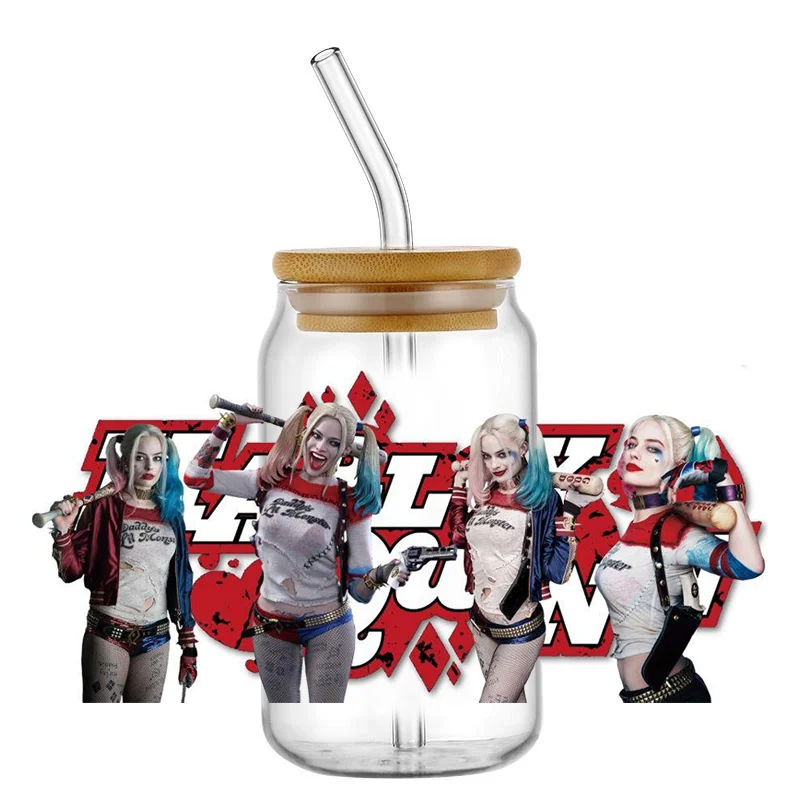 Miniso cartoon girl UV DTF Cup Wrap Cartoon Transfers 16oz UV DTF clown girl Libbey Stickers Glass Can Selfadhesive Waterproof