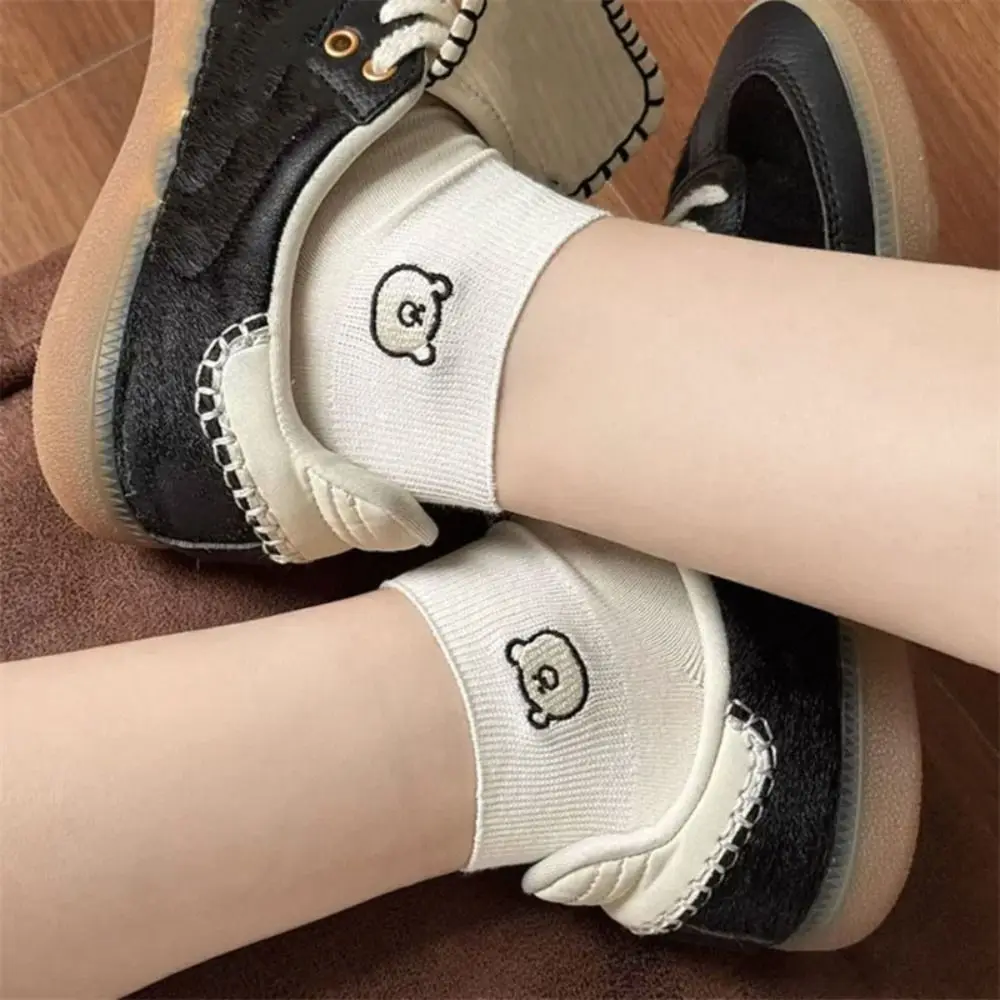 

3Pairs Soft Thin Embroidered Bear Socks Sweet Kawaii Sweet Ankle Socks Female Hosiery Ins Style Short Tube Socks Women Girl
